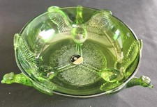 Jeannette Glass Co. Pheasant In Flight Tri-Footed Candy/Nut Bowl Green
