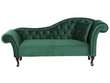 Méridienne Chesterfield en Velours Salon Bureau Bibliothèque Vert Foncé Lattes