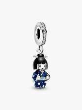 Poupée japonaise PANDORA en kimono bleu pendentif breloque argent authentique