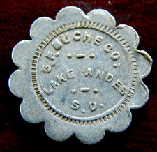 VINTAGE 12 SCALLOPPED EDGE G/F 5 C IN TRADE G,F,BUCHE CO LAKE ANDES SOUTH DAKOTA