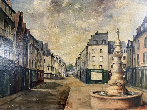 Ancienne huile sur toile vue - huile,