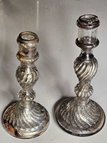 Bougeoir verre eglomisé - verre, x2