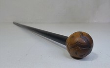 ancienne canne en bois pommeau rond sculpté