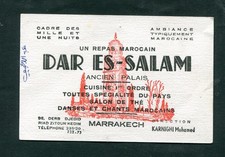 Restaurant advertising "A Moroccan meal in MARRAKECH" - DAR ES SALAM - Old Palace