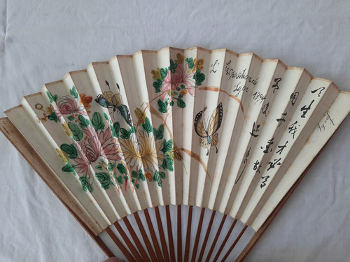 Rare éventail ancien fleurs - ancien,