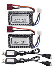(2) 7.4V 1000mAh Li-po Rechargeable Batteries 25C 803048 T-Plug Fit RC Car Truck