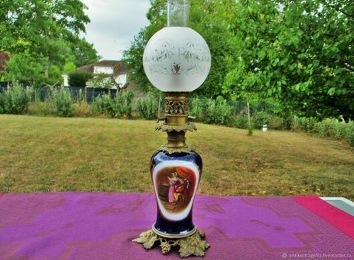 Antique kerosene lamp flowers - lamp,