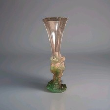 Daum France Grand vase modèle nature scarabée en cristal Et Pâte de Verre Signé 