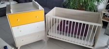 Chambre Bébé complète avec commode et lit évolutif de couleur beige blanc jaune