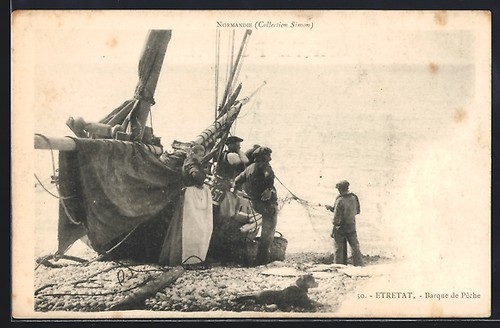 Cpa étretat barque pêche - barque,