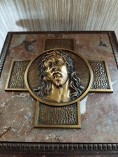 Plaque Religieuse Christ en Bronze Signée M.Thomas (Actif vers 1930)