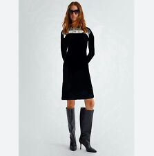 Diplodocus Women’s Soft Laine Wool Blend Black Long Sleeve Midi Sweater Dress M