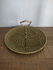 GIEN earthenware cheese tray decor leaves and braiding green brown 