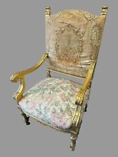 Antique Victorian Louis XVI Style Gilt Wood Fauteuil Throne Tall Back Armchair