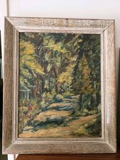 Tableau signé  Paysage Sentier Forêt Campagne  Cadre Bois  Huile Sur Panneau 