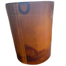 Vintage Adnet Style 1950s Mid Century Saddle Leather Wastebasket with patina
