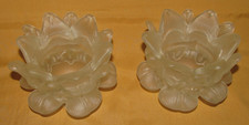 Lot of 2 Art Deco White Opalescent Glass Pink Flower Shape Tulips