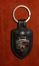 Vintage PORSCHE STUTTGART D-Heubach Genuine Leather Enamel Metal Keychain