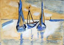 aquarelle Voiliers Sur Le Port