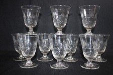 10 Antique White Wine Glasses, Cut Crystal, Honeycomb Art Deco Era