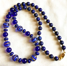🌟Collier  perles verre Murano bleues et or / perles lapis lazuli 🌟