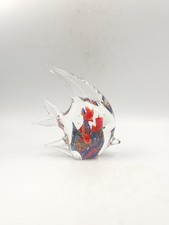 Bloc Presse Papier Aquarium Verre de Murano Sulfure Poisson Vintage Années 60 70