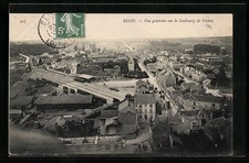 Old postcard Blois, general view hard the Faubourg of Vienna 1910 