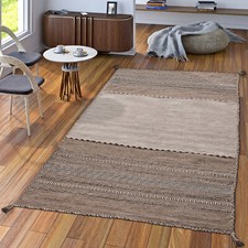 Tapis Tissé Main Salon Nature Tapis Tissé Kilim Moderne Coton Rayé Beige