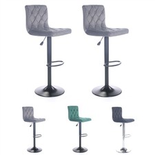 2 X Velours Barre Tabourets Gris Vert Noir Cuisine Tabouret Tapissé Réglable
