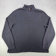 VTG Polo Ralph Lauren Sweater Mens XXL Black 1/4 Zip Leather Pull Blue Pony