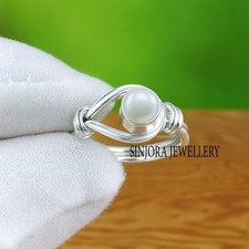 Bague cadeau fait main en argent sterling 925 pierre précieuse perle taille U...