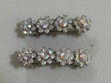 Joomi Joolz Swarovski Crystal 4 Flower Hair Barrette Clip France HTF Set Of 2