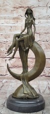 Bronze Sculpture Art Nouveau Beautifully Lady Over the Moon Hot Cast Artwork Sal