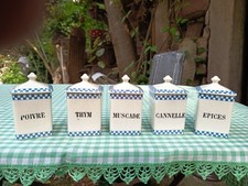 Beautiful series of 5 spice pots "Lustucru decor" opaque Sarreguemines