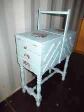 OLD PAINTED WOODWORKER DECORATED-SEWING BOX