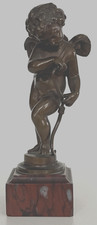 BRONZE ANCIEN CUPIDON SIGNÉ F.BABERDIENNE CHERUBIN PUTTI SUR MARBRE