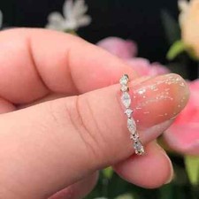 1 CT Marquise &Round Moissanite Half Eternit Promise Band 14k Yellow Gold Plated