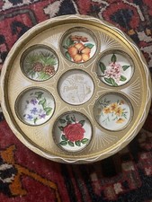 Tin Tole 1950’s Kitch Florida Tray w/ Glass Coasters Built in  MCM