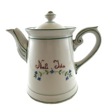 KPM Germany théière chocolatière vintage céramique fleurs bleues inscription