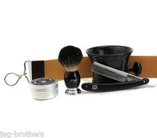 Vintage Complet Ensemble de Rasage Avec Blaireau Pinceau, Rasoir Droit & Cuir