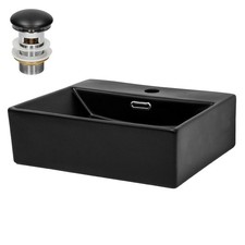 Lavabo á poser céramique noir trop-plein et garniture de vidage 415x365x130 mm