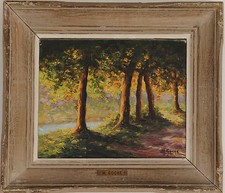 Maurice GOCHE BELGE PEINTURE PAYSAGE "FORET DE SOIGNES en BELGIQUE"