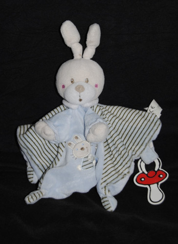 Doudou lapin plat bleu - lapin, abc
