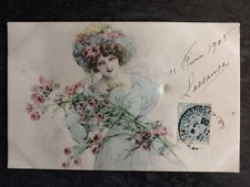 CP ILLUSTRATED WOMAN ELEGANT HAT PINK FLOWERS - 65789