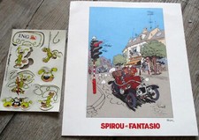 Spirou - Lot Lithographie + Plaquette publicitaire, anciens magnets Marsupilami