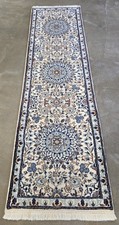 2'6'x9'6" Ivory & Blue Nain Wool Hand Knotted Runner Rug 