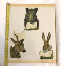 3 Anciens et Grands découpis chromos Thème Chasse Animaux Forêt Victorian scrap