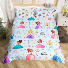 Housse de Couette 200x200 Enfant Princesse Magique, Parure de Lit Château Ble...