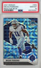 Graded 2021 Panini Mosaic Micah Parsons #362 Reactive Blue  Football Card PSA 10