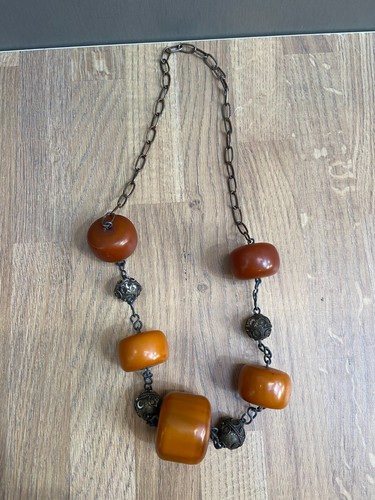 Collier ancien ambre - collier,